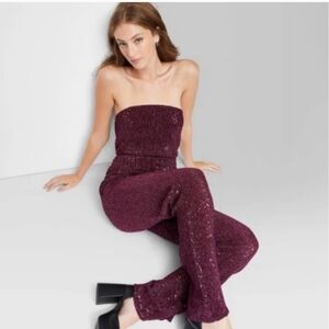 Wild Fable Burgundy Sequin Jumpsuit